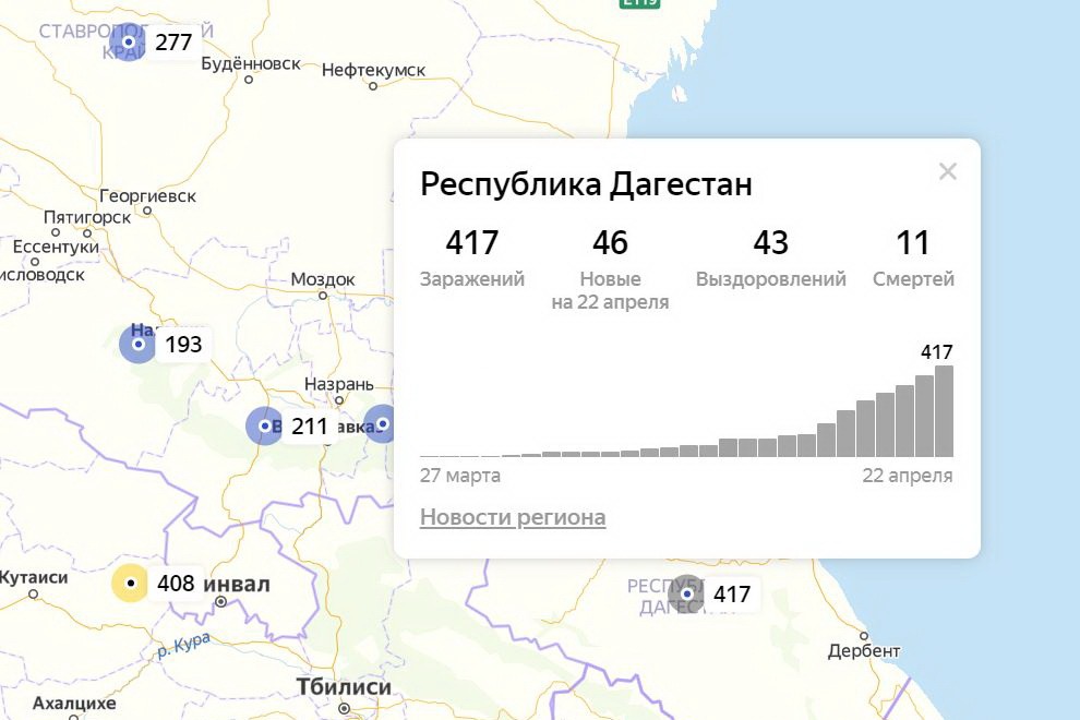 В Дагестане выявлено 46 новых случаев коронавируса